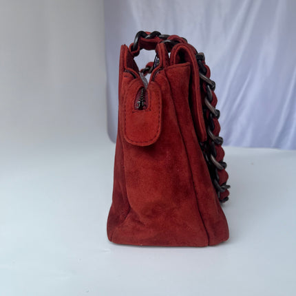 Sac fourre-tout Chanel Kelly Mini 1997-1999 en cuir suède rouge