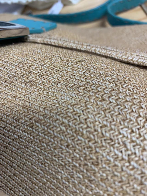 Sold Fendi Mamma Baguette Raffia Straw with Blue Leather