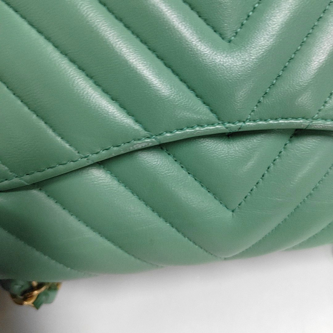 Chanel Classic Flap Mini Chevron Green Lambskin Leather Gold Hardware, 2018-2019