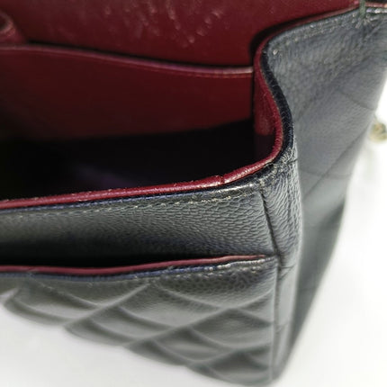 Chanel Classic Flap Jumbo 2012 Black Caviar Leather Double Flap Gold Hardware