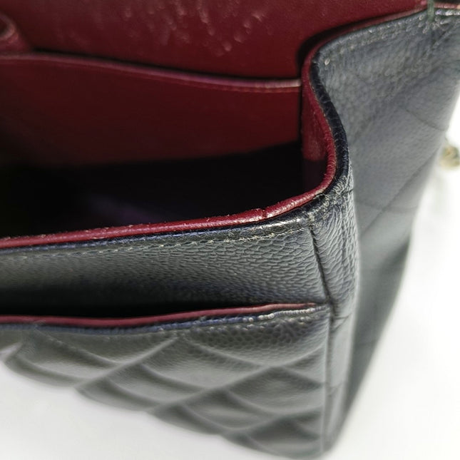 Chanel Classic Flap Jumbo 2012 Black Caviar Leather Double Flap Gold Hardware