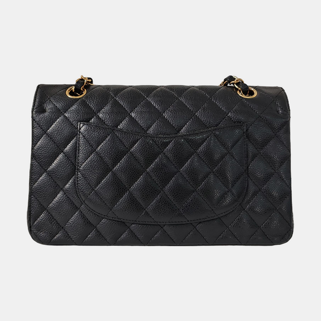 Chanel Classic Flap Medium Black Caviar Leather Double Flap Gold Hardware
