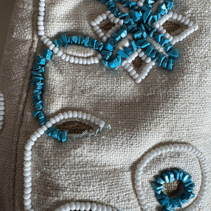 Fendi Mamma Baguette Needlepoint White Canvas and Blue and White Stones Embroidery