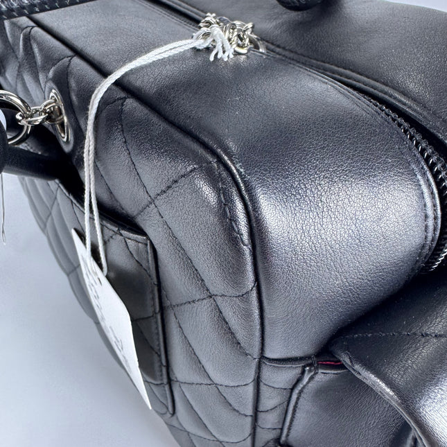 Chanel Cambon Multi-pocket Ligne Reporter Bag Medium Black Calfskin Leather White Logo