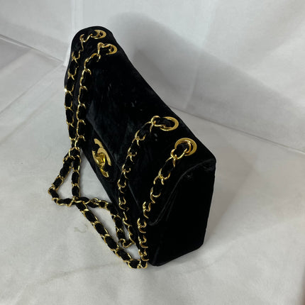 Chanel Classic Flap Maxi Black Velvet Leather Giant Gold CC Logo