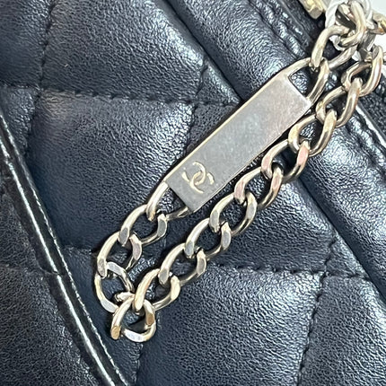 Chanel Cambon Clutch Black Leather White Logo