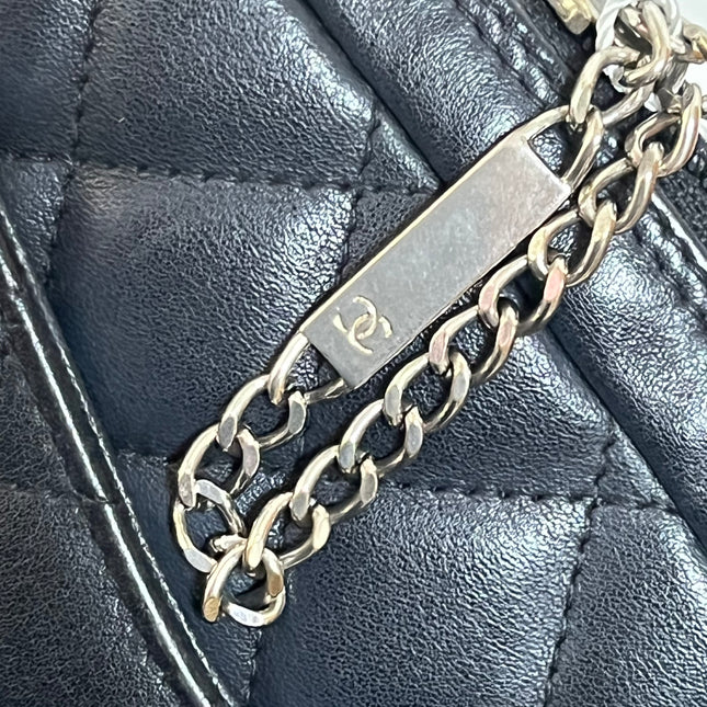 Chanel Cambon Clutch Black Leather White Logo