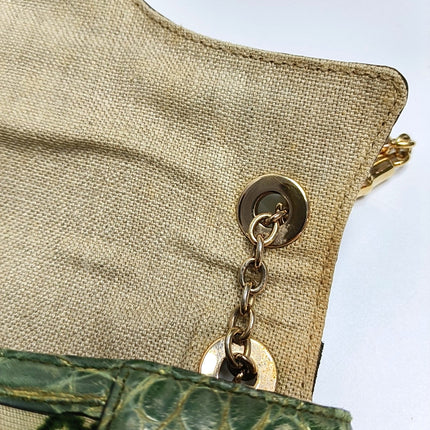 Gucci Jeweled Dragon Bag Green Crocodile and GG Velvet Bamboo Chain Strap Shoulder Bag