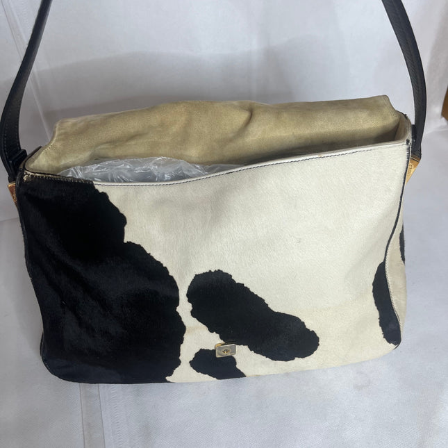 Fendi Mamma Baguette Large Pony hair in Cow Print Black and White