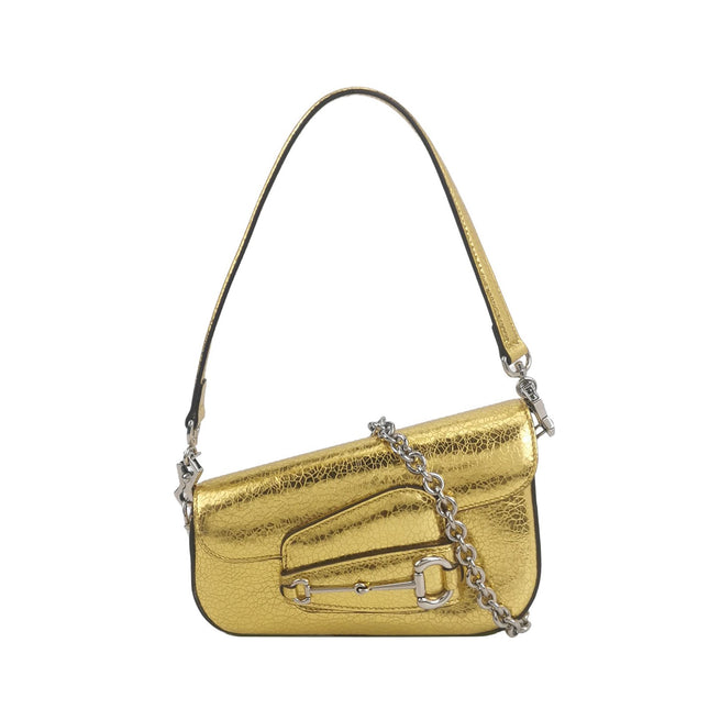 Gucci Horsebit 1955 Crackle Leather Shoulder Bag Gold Metallic