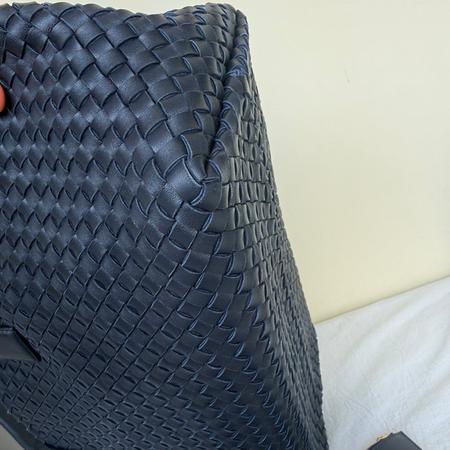 Bottega Veneta Reissued Cabat Intreccio Leather Tote Bag Navy 40cm