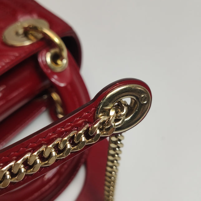 Lady Dior Mini 2019 Red Burgundy Patent Leather Gold Hardware Suede Interior Chain Strap