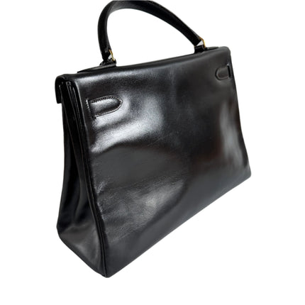 Hermes Kelly 32 Retourne Black Box Leather Gold HW 1987