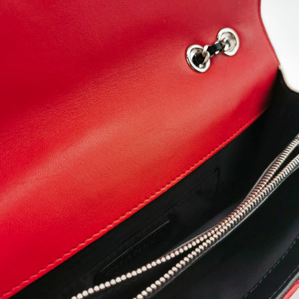 Chanel Baguette Flap Shoulder Bag Lambskin Red and Black Silver Double Chain