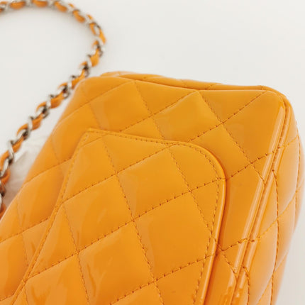 Chanel Classic Flap Mini Orange Patent Leather Silver Hardware