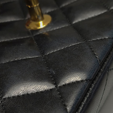 Chanel Classic Flap Vintage Medium Black Lambskin Leather 24k Gold Hardware 1986-1988