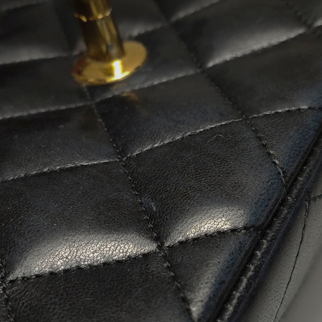 Chanel Classic Flap Vintage Medium Black Lambskin Leather 24k Gold Hardware 1986-1988