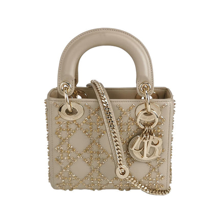 Lady Dior Mini Gold Calfskin Leather with Crystals Gold Hardware 2020-Luxbags