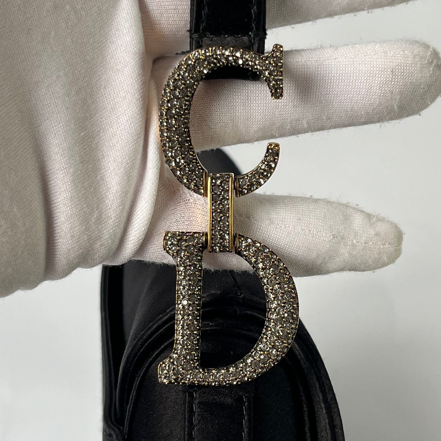 Dior Saddle Mini Silk Handbag Black with crystals