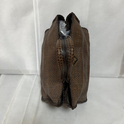 Prada Madras Brown Woven Leather Top Handle Shopping Tote Large