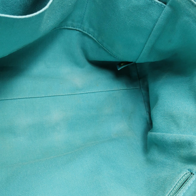 Chanel Deauville Tote Light Blue Turquoise Stripes Cloth Leather Chain Handle Small 34cm