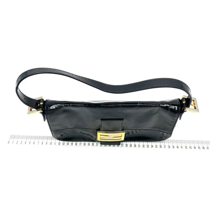 Fendi Baguette Black Patent Leather Gold Hardware Shoulder Bag