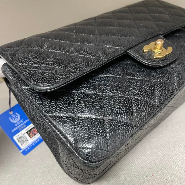 Chanel Classic Flap Medium Black Caviar Leather with 24k Gold Hardware, 2008-2009