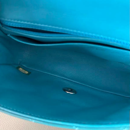 Chanel Classic Flap Rectangular Mini Blue Patent Leather Silver Hardware