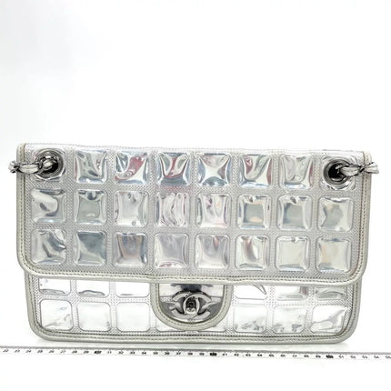 Chanel Ice Cube Chocolate Bar Classic Flap Metallic Silver PVC with Leather-Luxbags