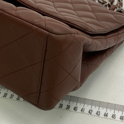 Chanel Classic Flap Maxi Chocolate Brown Lambskin Leather Single Flap Silver Hardware