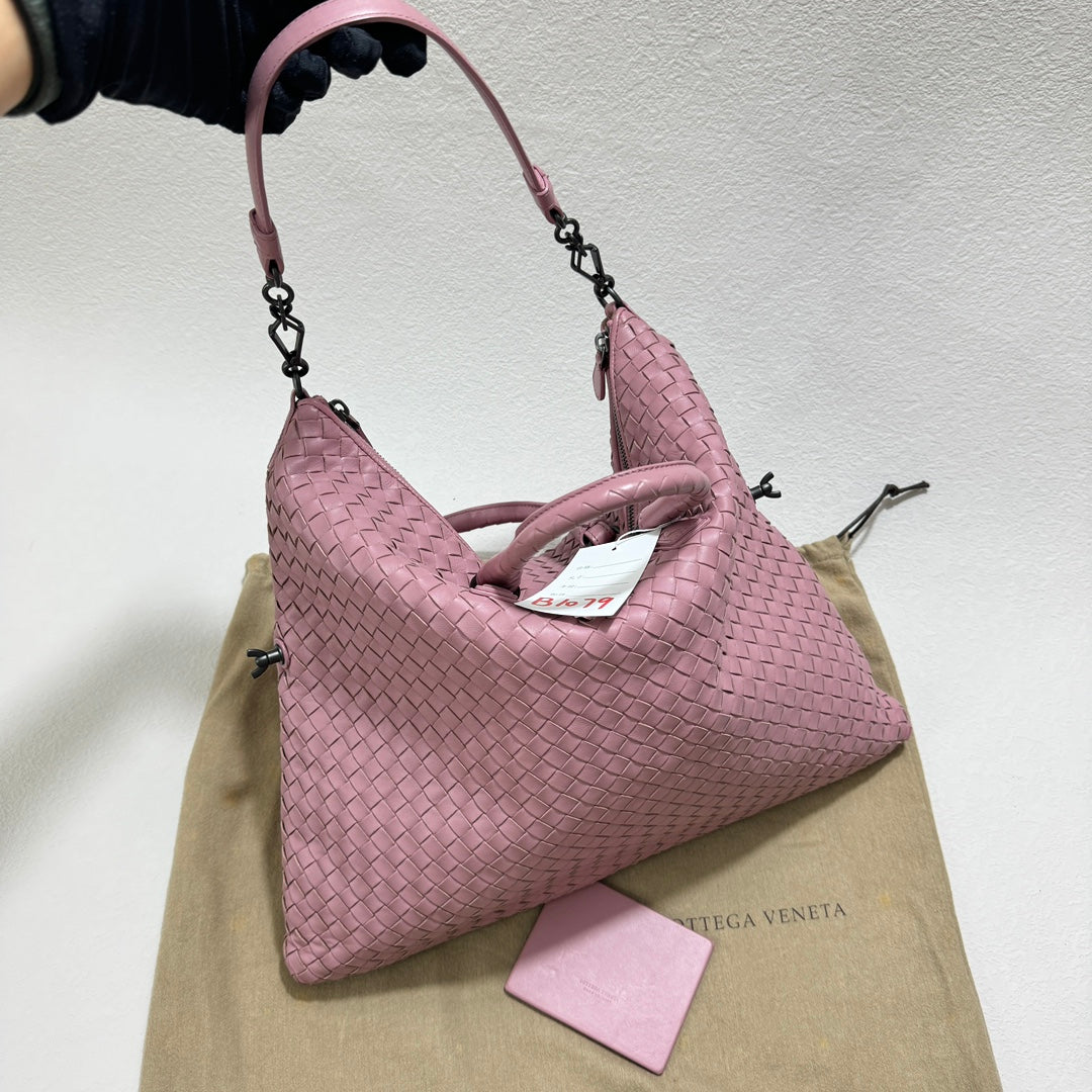 Bottega Veneta Medium Convertible Tote Bag Hobo Cherry Pink Leather Two-way Carry 40cm-Luxbags