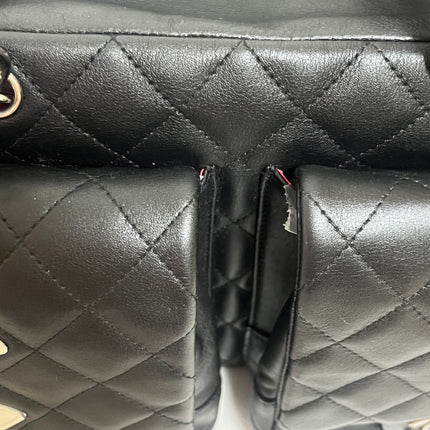 Chanel Cambon Multi-pocket Ligne Reporter Bag Large Black Calfskin Leather White Logo