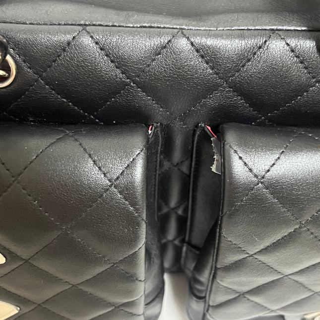 Chanel Cambon Multi-pocket Ligne Reporter Bag Large Black Calfskin Leather White Logo