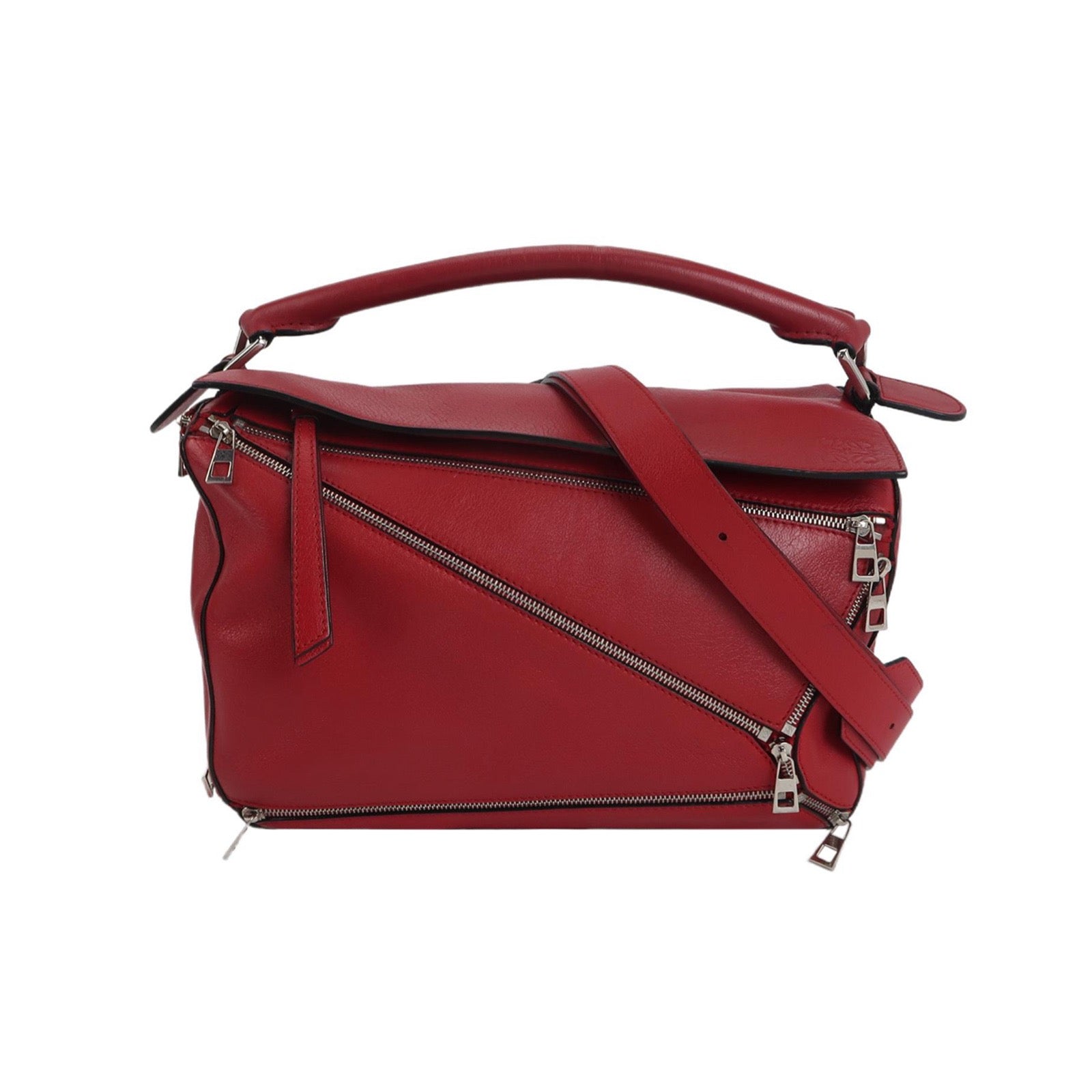 Loewe Puzzle Medium Red Leather with Zipper Crossbody Bag – Luxbags