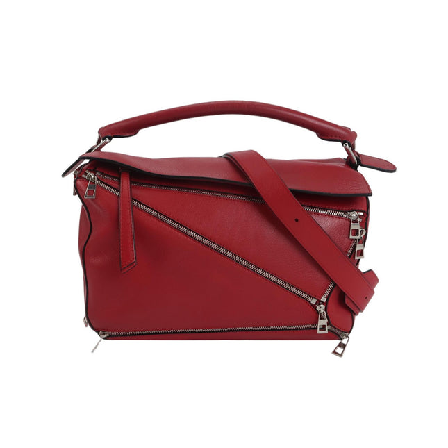 Loewe Puzzle Medium Red Leather with Zipper Crossbody Bag-Luxbags