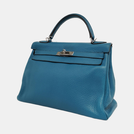 Hermes Kelly Retourne 32 Clemence Leather B3 Bleu Zanzibar Palladium Hardware 2013