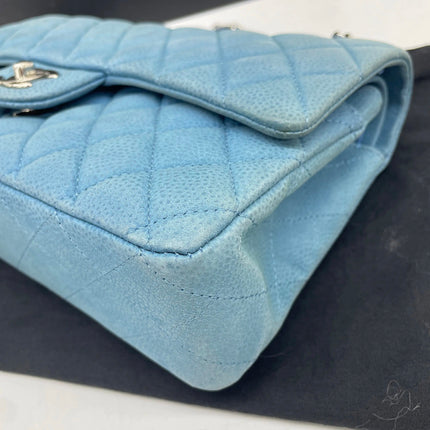 Chanel Timeless Classic Flap Medium Light Blue Caviar Leather Silver Hardware