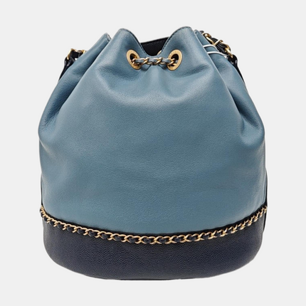 Chanel CC Lovely Chained Bucket Bag Lambskin Leather Navy Gold HW, 2018-19