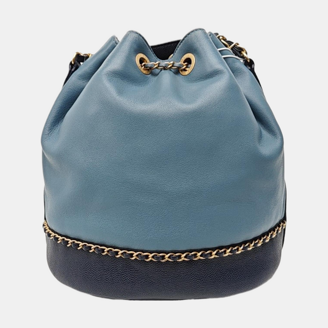 Chanel CC Lovely Chained Bucket Bag Lambskin Leather Navy Gold HW, 2018-19