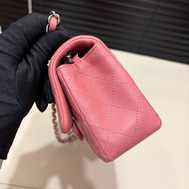 Chanel Classic Flap Mini 2013 Pink Lambskin Leather Silver Hardware