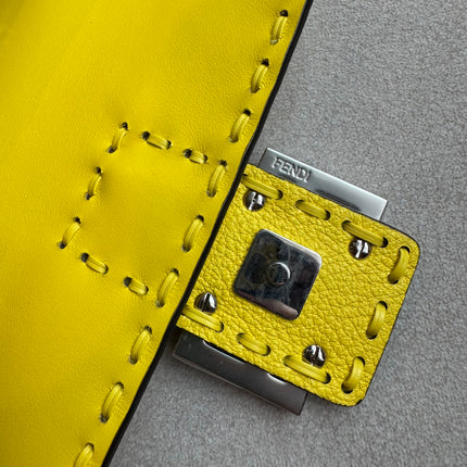 Fendi Baguette Mini Selleria Lemon Yellow Calfskin Leather Crossbody Bag