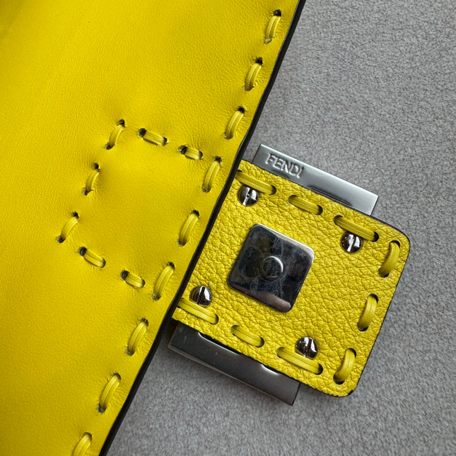 Fendi Baguette Mini Selleria Lemon Yellow Calfskin Leather Crossbody Bag