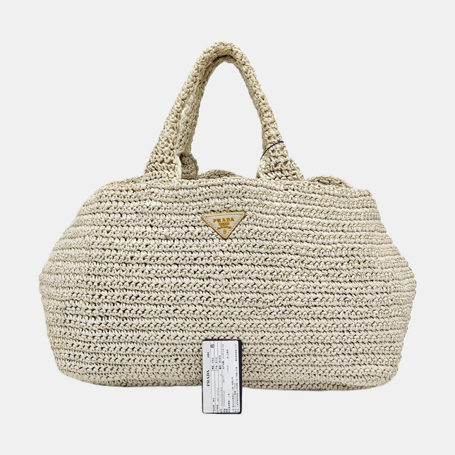 Prada Canape Straw Tote Beige Top Handle Bag