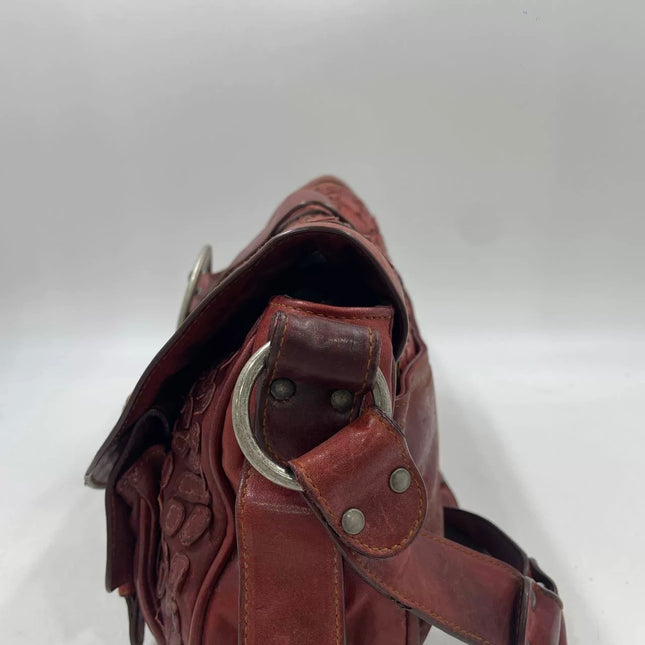 Dior Vintage Gaucho Large Red Leather Crocodile Embossed Crossbody Bag