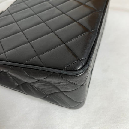Chanel Vintage Flap Bag Medium Black Lambskin Leather Mega CC Gold Hardware
