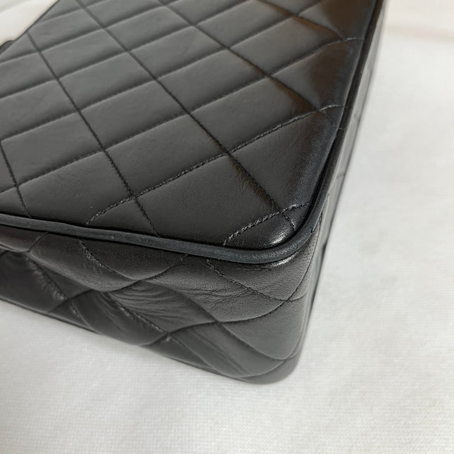 Chanel Vintage Flap Bag Medium Black Lambskin Leather Mega CC Gold Hardwarei