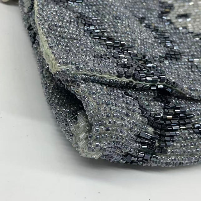 Gucci by Tom Ford Grey Blue Beaded Snake-skin Pattern Chain Shoulder Bag S/S 2000