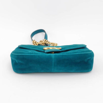 Gucci Marmont Mini Flap Blue Velvet Handbag