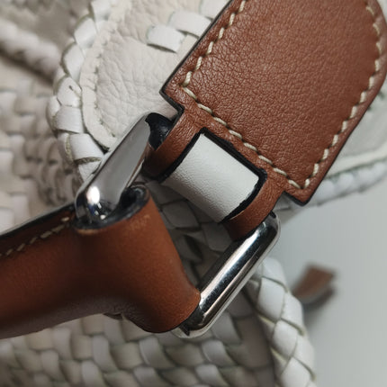 Loewe Puzzle Small Leather Woven Braided White Crossbody Bag