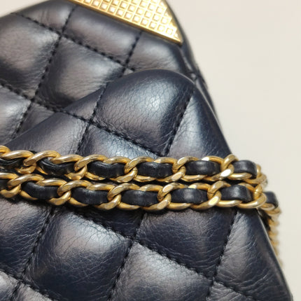 Chanel Rock The Corner Mini Flap Bag Navy Calfskin Leather Gold Hardware Corners 2017-18